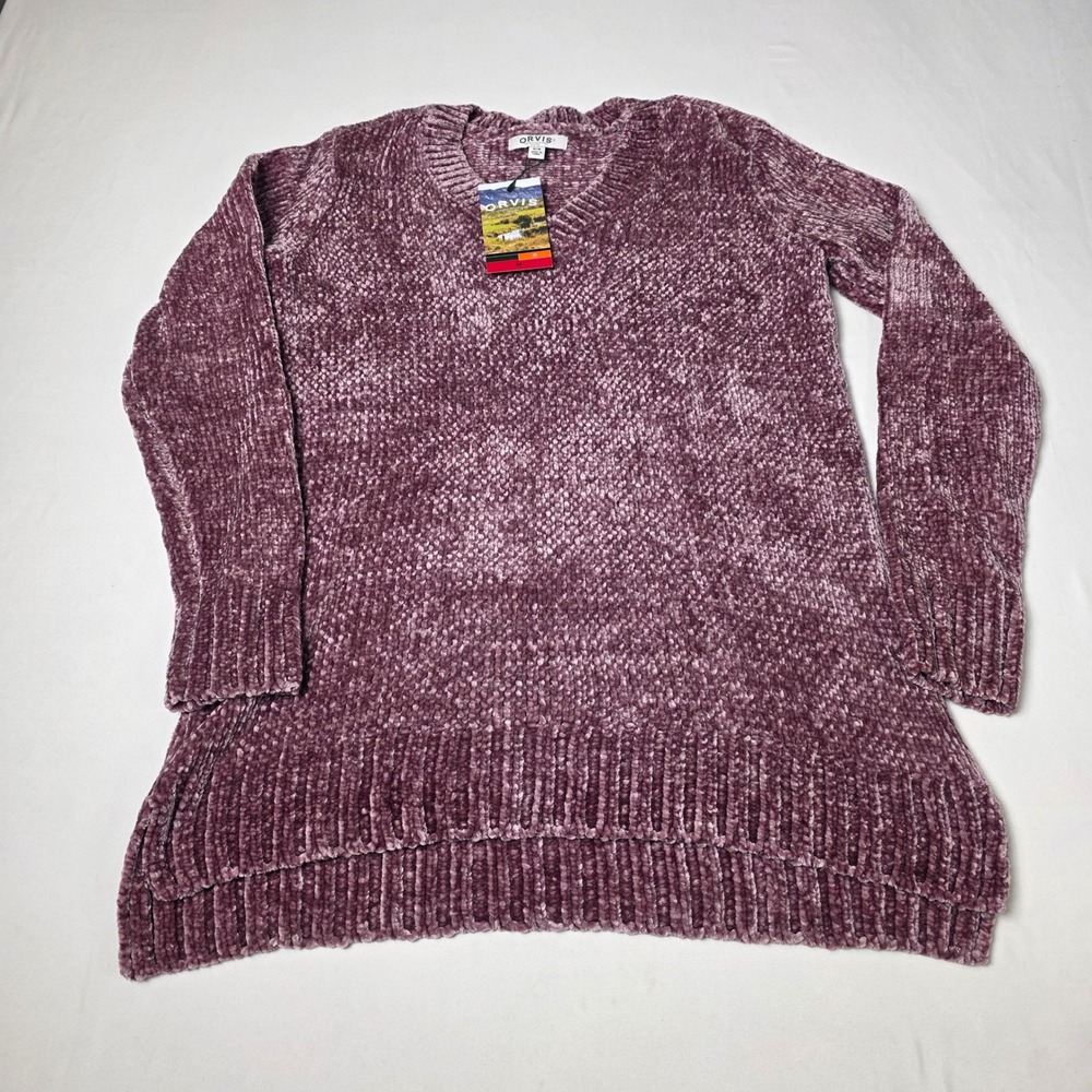 Orvis Chenille Sweater Womens Size M Mauve V-Neck Long Sleeve Soft Pullover NWT‎